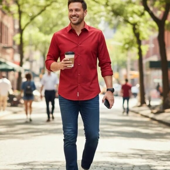 Alfani Men Slim-Fit Stretch Red Long-Sleeve Dress Shirt 16-16.5 32/33 L - Picture 7 of 8